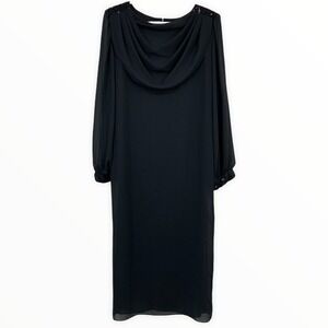 Vintage Toni Todd Dress Womens Black Sheer Chiffon Rhinestone Long Sleeve Maxi